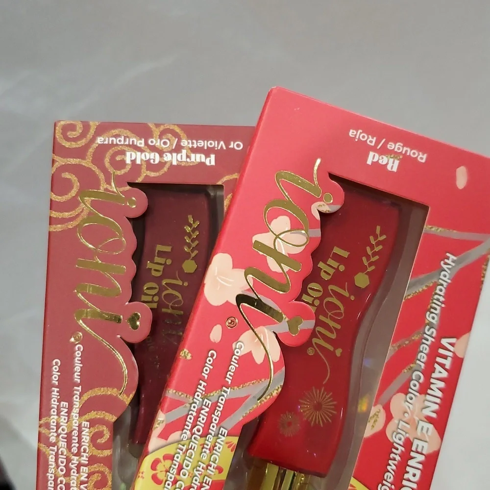 2pack vitamin E enriched hydrating sheer red and purple gold tinted lip oils new